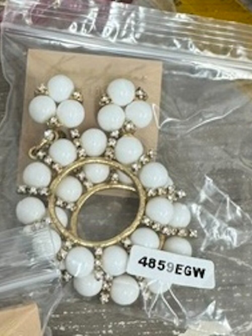 KENNETH JAY LANE, WHITE/CRYSTAL AND 10MM PEARL CLIP EARRINGS